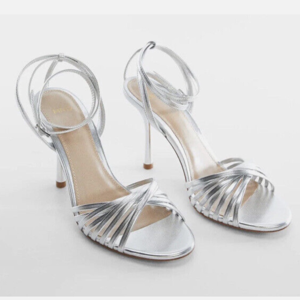Mango Silver Strappy Healed Sandals